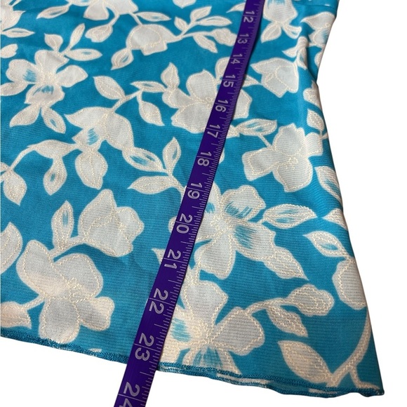 Vintage Y2K Wrapper Tropical Hawaiian Blouse Teal Blue White Floral Wrap Top - Picture 6 of 9
